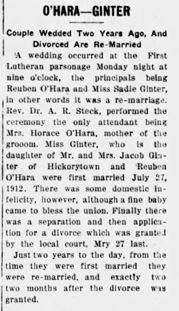 O'Hara - Ginter marriage # 107635836